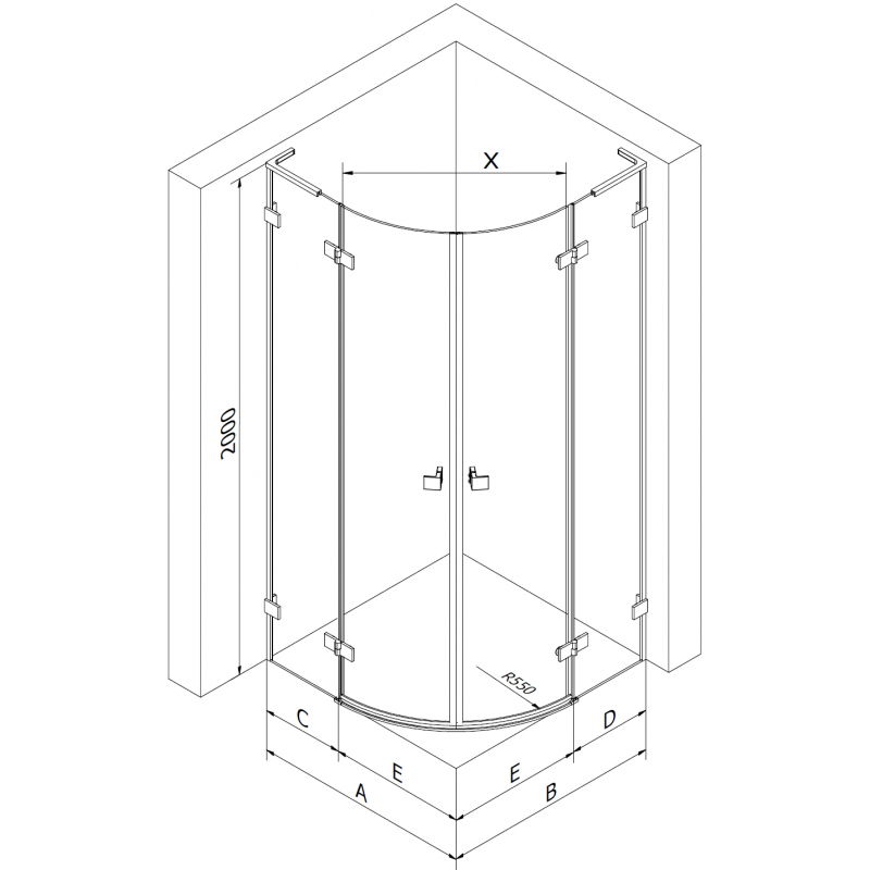 Mexen Lunar L cabine de douche demi-circulaire pivotante 100 x 100 cm, transparent, noir - 833L-100L-100P-70-00