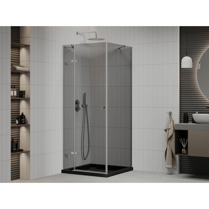 Mexen Roma cabine de douche pivotante 90 x 90 cm, graphite, chrome + receveur Flat, noir - 854-090-090-01-40-4070