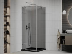 Cabine de douche pivotante Mexen Roma 90 x 90 cm, graphite, chrome + receveur plat, noir - 854-090-090-01-40-4070