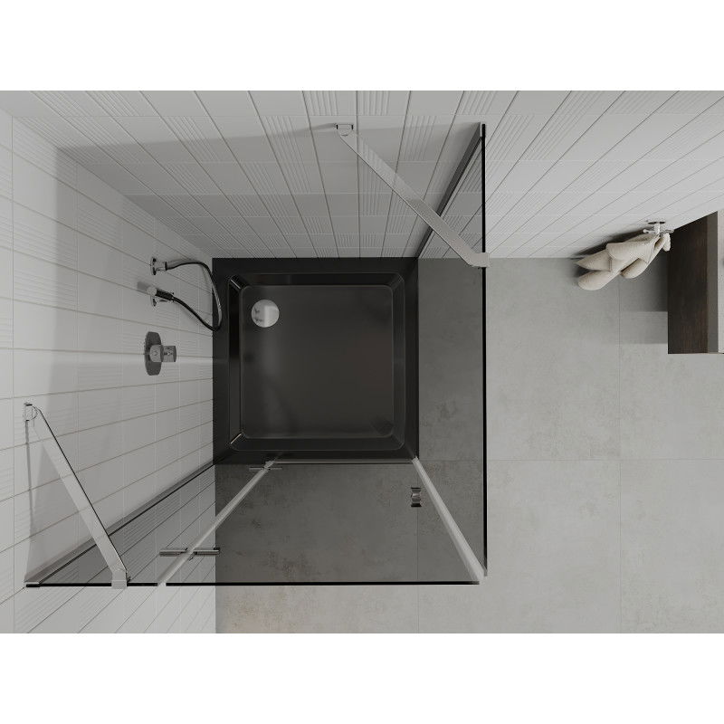 Mexen Roma cabine de douche pivotante 90 x 90 cm, graphite, chrome + receveur Flat, noir - 854-090-090-01-40-4070