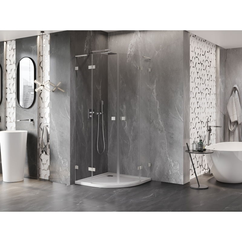 Mexen Lunar L cabine de douche semicirculaire pivotante 80 x 80 cm, transparent, nickel brossé - 833L-080L-080P-97-00