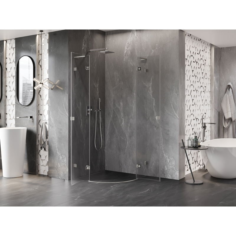 Mexen Lunar L cabine de douche semi-circulaire pivotante 90 x 90 cm, transparent, nickel brossé - 833L-090L-090P-97-00
