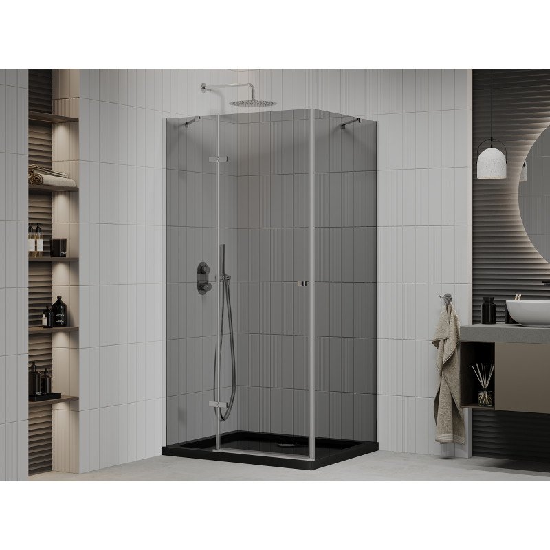 Mexen Roma cabine de douche pivotante 90 x 120 cm, graphite, chrome + receveur Plat, noir - 854-090-120-01-40-4070