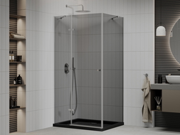 Mexen Roma cabine de douche pivotante 100 x 80 cm, graphite, chrome + receveur plat, noir - 854-100-080-01-40-4070