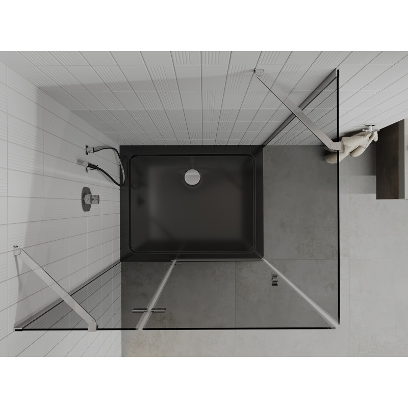 Mexen Roma cabine de douche à battant 100 x 90 cm, graphite, chrome + receveur de douche Flat, noir - 854-100-090-01-40-4070