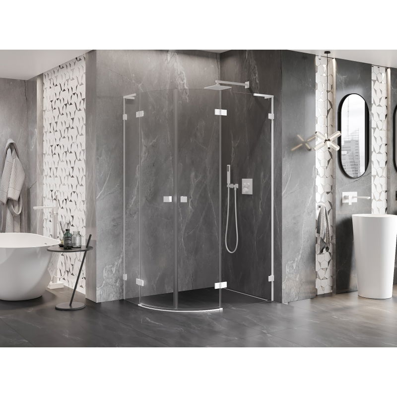 Mexen Lunar L cabine de douche demi-circulaire pivotante droite 90 x 70 cm, transparent, blanc - 833L-090P-070L-20-00