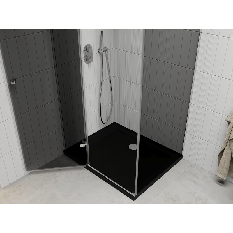 Mexen Roma cabine de douche pivotante 120 x 80 cm, graphite, chrome + receveur Flat, noir - 854-120-080-01-40-4070