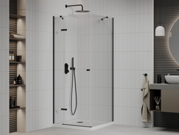 Mexen Roma cabine de douche pivotante 70 x 70 cm, transparente, noire + bac Flat, blanc - 854-070-070-70-00-4010B