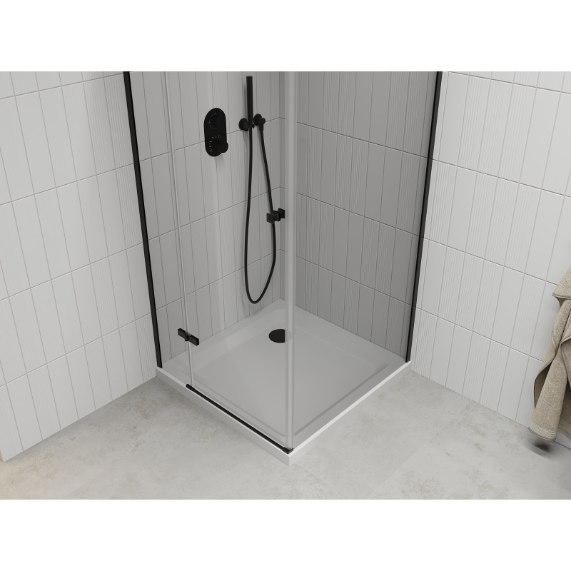 Mexen Roma cabine de douche pivotante 70 x 70 cm, transparente, noire + bac Flat, blanc - 854-070-070-70-00-4010B