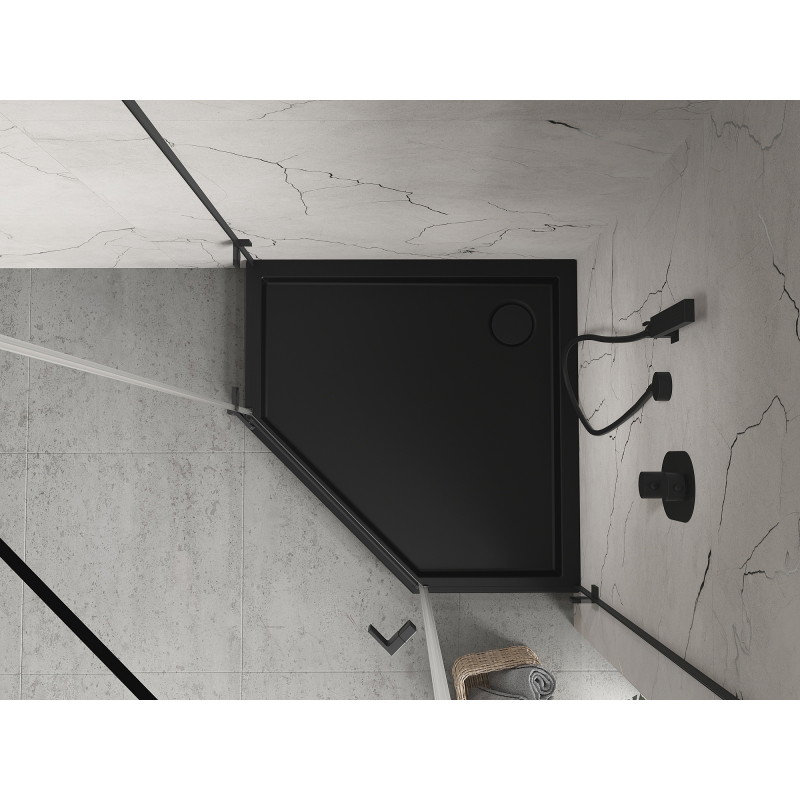 Mexen Flow+ receveur de douche pentagonal 80 x 80 cm, noir mat - 46P708080H