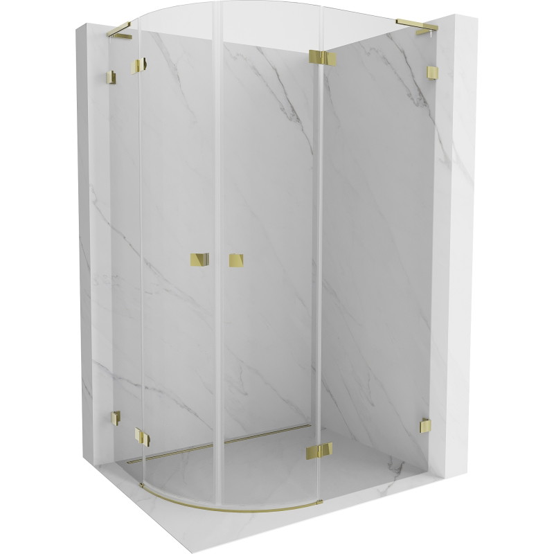 Mexen Lunar L cabine de douche semi-circulaire pivotante droite 100 x 90 cm, transparente, dorée brossée