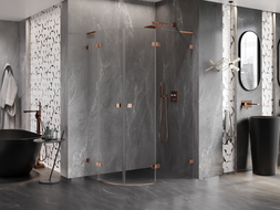 Mexen Lunar L cabine de douche demi-circulaire pivotante droite 80 x 70 cm, transparent, or rose - 833L-080P-070L-60-00