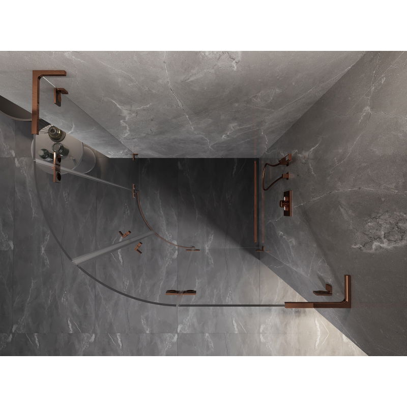 Mexen Lunar L cabine de douche semi-circulaire pivotante droite 80 x 70 cm, transparent, or rose - 833L-080P-070L-60-00