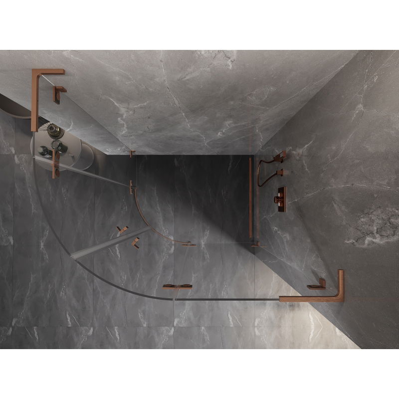 Mexen Lunar L cabine de douche semi-circulaire à charnière droite 90 x 70 cm, transparent, cuivre brossé