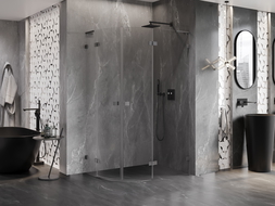 Mexen Lunar L cabine de douche semi-circulaire battante droite 80 x 70 cm, transparent, gun gray brossé - 833L-080P-070L-66-00