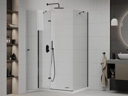 Mexen Roma cabine de douche pivotante 70 x 110 cm, transparent, noire + receveur Flat, blanc - 854-070-110-70-00-4010B