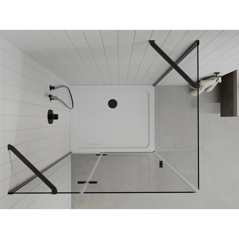 Mexen Roma cabine de douche à charnières 80 x 70 cm, transparent, noir + receveur Flat, blanc - 854-080-070-70-00-4010B