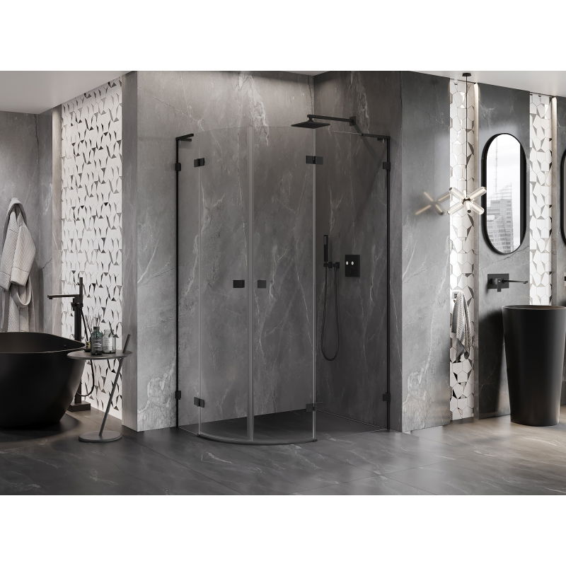 Mexen Lunar L cabine de douche semi-circulaire pivotante droite 80 x 70 cm, transparent, noir - 833L-080P-070L-70-00