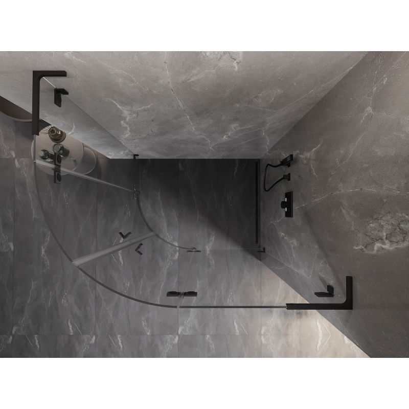 Mexen Lunar L cabine de douche semi-circulaire pivotante droite 90 x 70 cm, transparente, noire - 833L-090P-070L-70-00