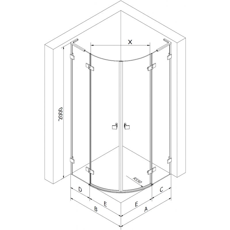 Mexen Lunar L cabine de douche semi-circulaire pivotante droite 90 x 70 cm, transparente, noire - 833L-090P-070L-70-00