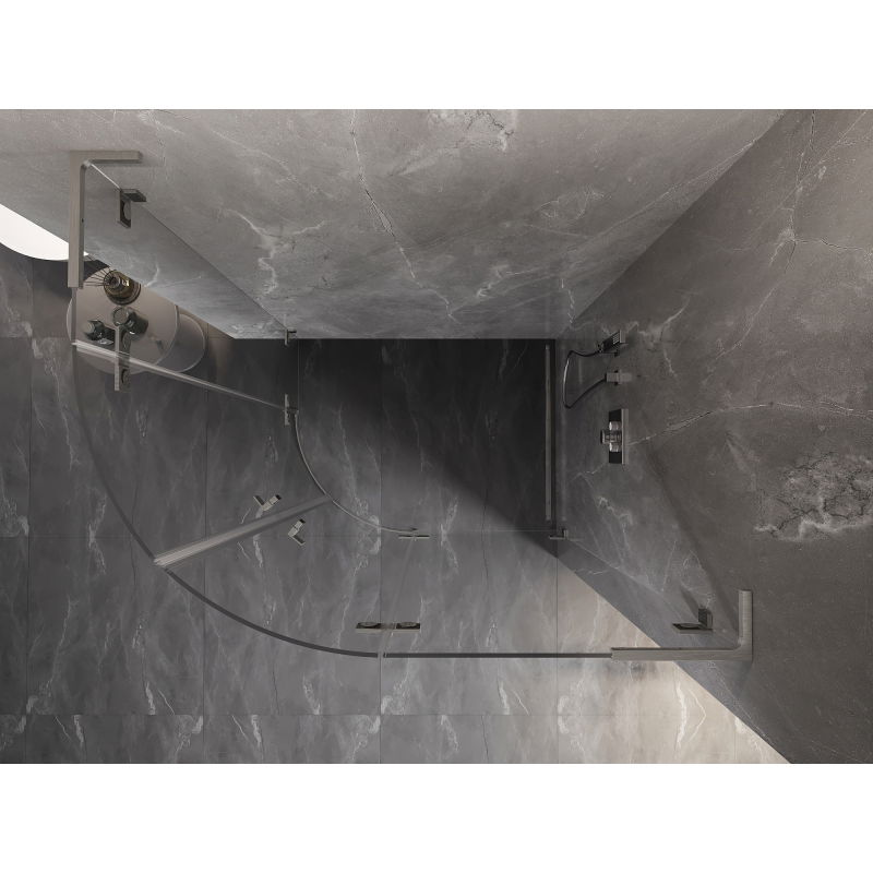 Mexen Lunar L cabine de douche semi-circulaire pivotante à droite 100 x 70 cm, transparente, nickel brossé