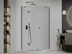 Mexen Roma cabine de douche pivotante 90 x 70 cm, transparente, noire + receveur plat, blanc - 854-090-070-70-00-4010B