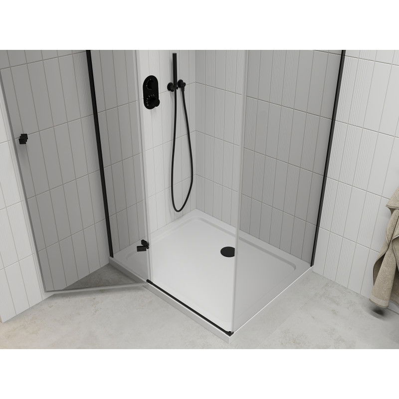 Mexen Roma cabine de douche pivotante 90 x 70 cm, transparente, noire + receveur plat, blanc - 854-090-070-70-00-4010B