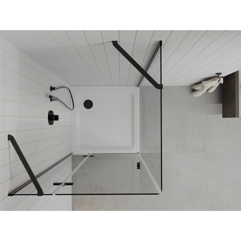 Mexen Roma cabine de douche pivotante 90 x 90 cm, transparent, noir + receveur Flat, blanc - 854-090-090-70-00-4010B