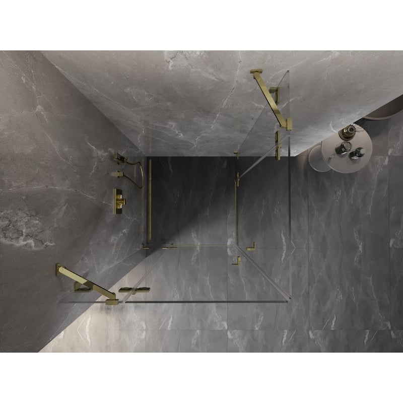 Mexen Lunar Duo cabine de douche pivotante 80 x 80 cm, transparent, dorée - 834-080L-080P-50-00