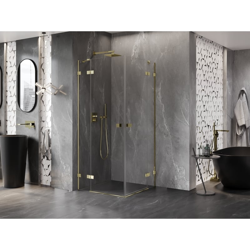 Mexen Lunar Duo cabine de douche pivotante 85 x 85 cm, transparent, or - 834-085L-085P-50-00