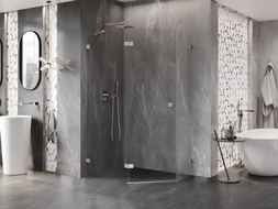 Mexen Lunar cabine de douche pentagonale pivotante gauche 90 x 80 cm, transparent, nickel brossé - 831-090L-080P-97-00-L