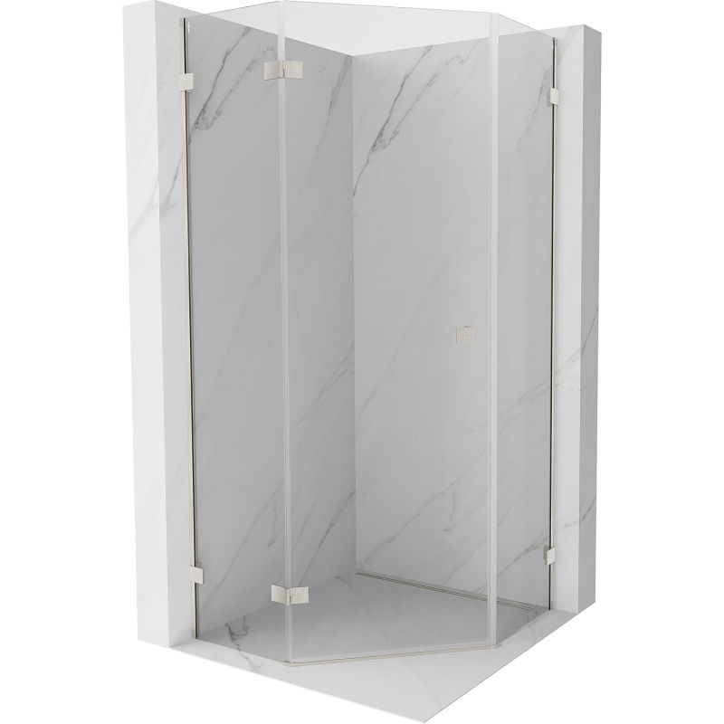Mexen Lunar cabine de douche pentagonale pivotante gauche 90 x 90 cm, transparent, nickel brossé - 831-090L-090P-97-00-L