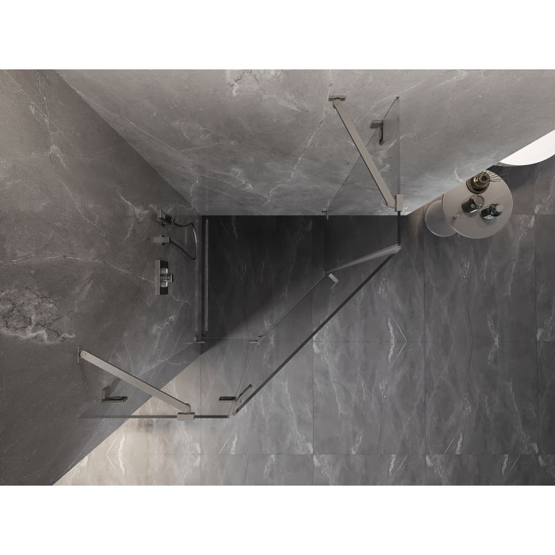 Mexen Lunar cabine de douche pentagonale pivotante gauche 90 x 90 cm, transparent, nickel brossé - 831-090L-090P-97-00-L