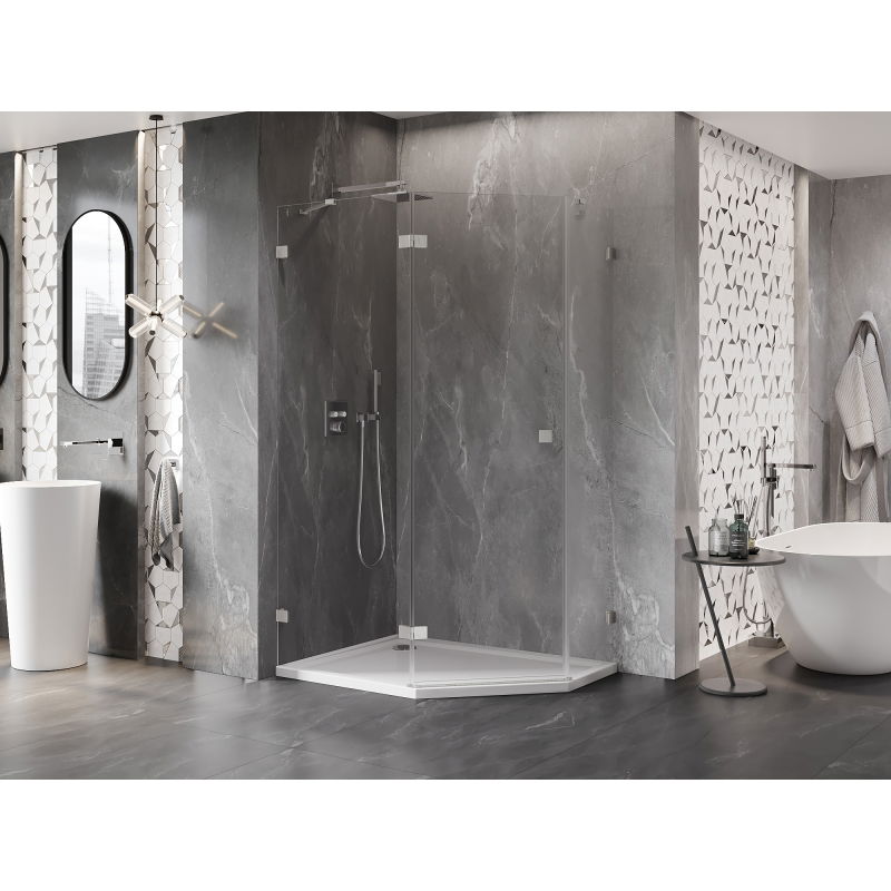 Mexen Lunar cabine de douche pentagonale pivotante gauche 100 x 90 cm, transparent, nickel brossé - 831-100L-090P-97-00-L