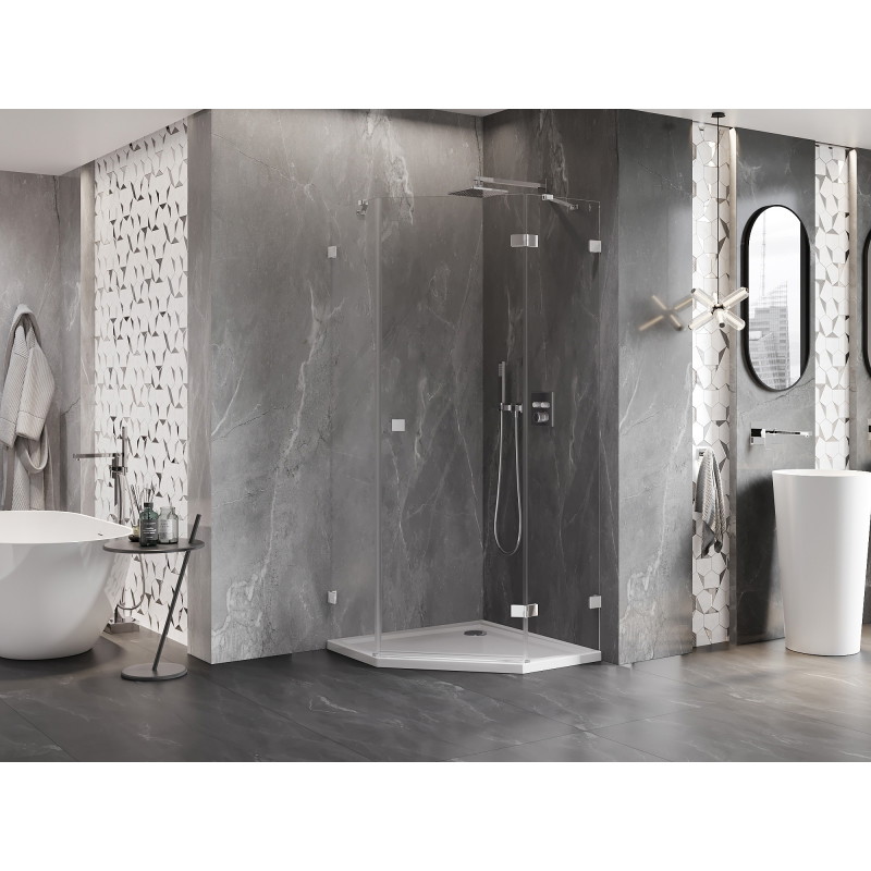 Mexen Lunar cabine de douche pentagonale pivotante droite 90 x 90 cm, transparent, chrome - 831-090P-090L-01-00-P