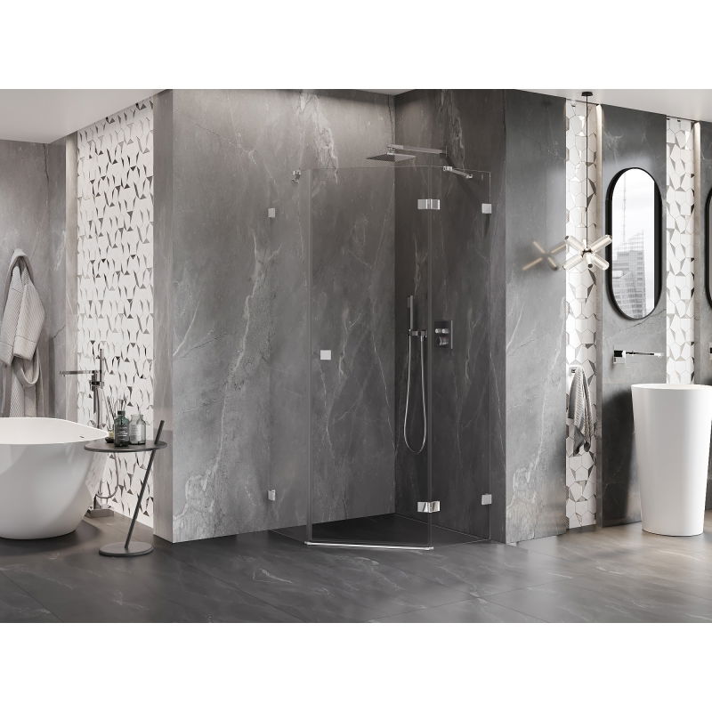 Mexen Lunar cabine de douche pentagonale pivotante droite 100 x 100 cm, transparent, chrome - 831-100P-100L-01-00-P
