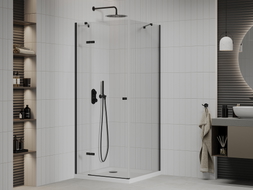 Mexen Roma cabine de douche pivotante 100 x 100 cm, transparent, noir + receveur Flat, blanc - 854-100-100-70-00-4010B