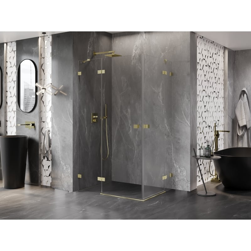 Mexen Lunar Duo cabine de douche pivotante gauche 85 x 80 cm, transparent, or brossé - 834-085L-080P-55-00