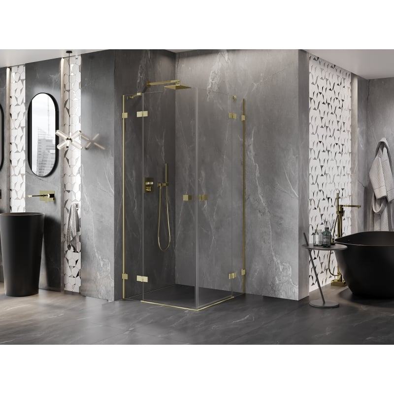 Mexen Lunar Duo cabine de douche pivotante 85 x 85 cm, transparent, or brossé - 834-085L-085P-55-00