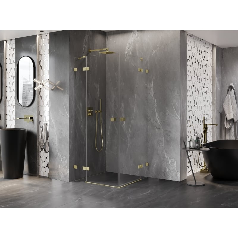 Mexen Lunar Duo cabine de douche pivotante 85 x 85 cm, transparent, or brossé - 834-085L-085P-55-00