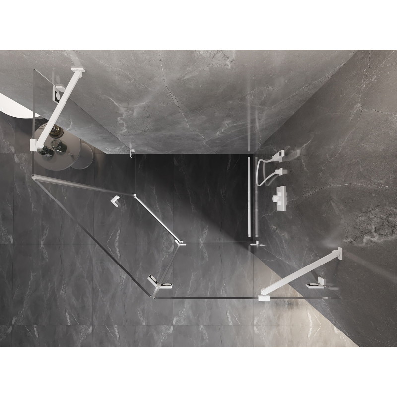Mexen Lunar cabine de douche pentagonale pivotante droite 90 x 80 cm, transparent, blanc - 831-090P-080L-20-00-P