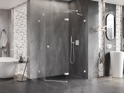 Mexen Lunar cabine de douche pentagonale pivotante droite 100 x 80 cm, transparent, blanc - 831-100P-080L-20-00-P