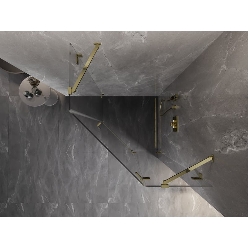 Mexen Lunar cabine de douche pentagonale pivotante droite 80 x 80 cm, transparent, or - 831-080P-080L-50-00-P