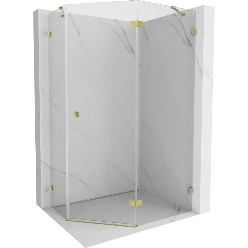 Mexen Lunar cabine de douche pentagonale pivotante droite 90 x 80 cm, transparent, or - 831-090P-080L-50-00-P