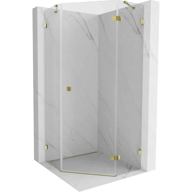 Mexen Lunar cabine de douche pentagonale pivotante droite 90 x 90 cm, transparent, or - 831-090P-090L-50-00-P