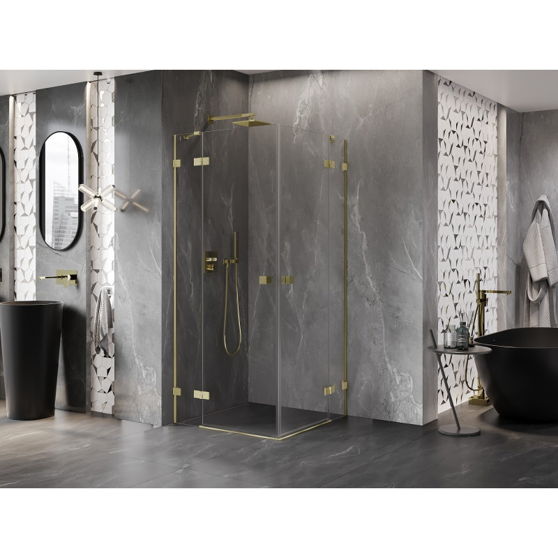 Mexen Lunar Duo cabine de douche pivotante 120 x 120 cm, transparent, or brossé - 834-120L-120P-55-00