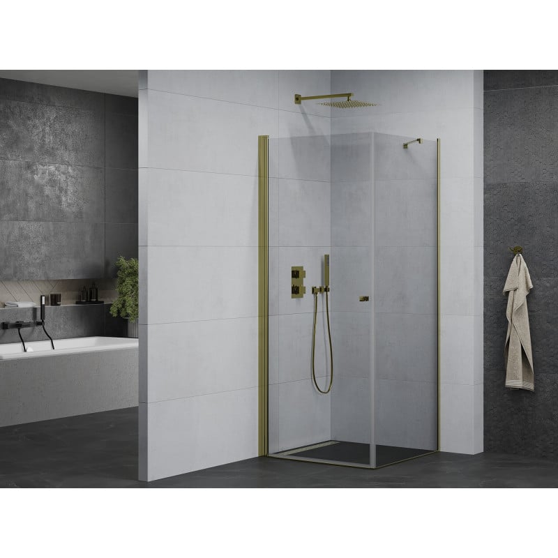 Mexen Pretoria cabine de douche pivotante 90 x 90 cm, transparent, or - 852-090-090-50-00