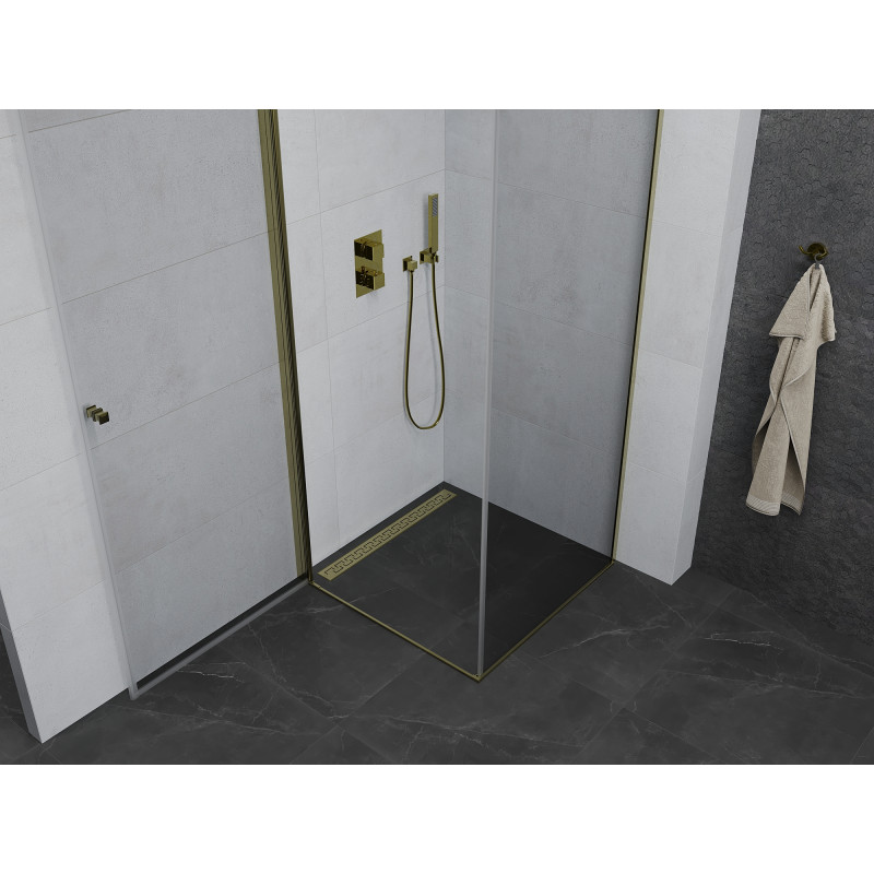 Mexen Pretoria cabine de douche pivotante 90 x 90 cm, transparente, dorée - 852-090-090-50-00