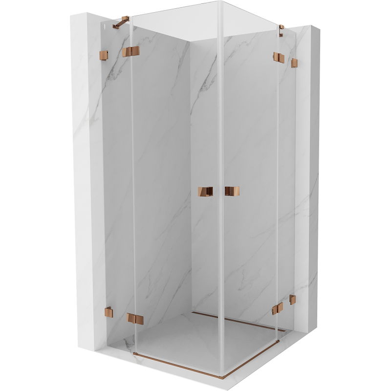 Mexen Lunar Duo cabine de douche pivotante 75 x 75 cm, transparent, or rose - 834-075L-075P-60-00
