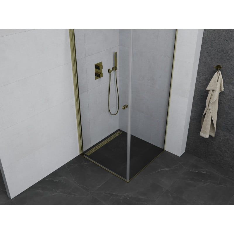 Mexen Pretoria cabine de douche pivotante 90 x 90 cm, transparent, or - 852-090-090-50-00